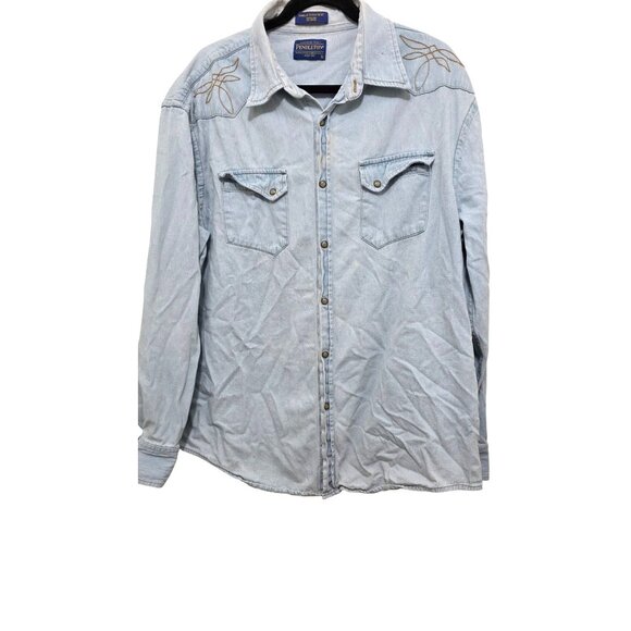 Pendleton Gambler Light Denim Western Shirt Embroidered Shoulder Detail Size XL - Picture 1 of 7